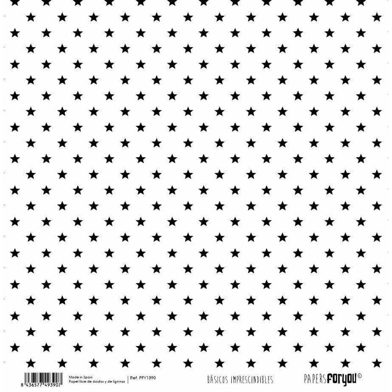 Papersforyou papel scrap basico PFY1390 black & white estrellas PEPERS FOR YOU CENTROARTESANO