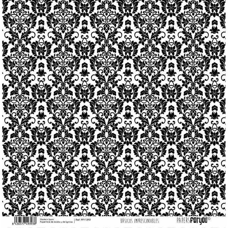 Papersforyou papel scrap basico PFY1393 black & white arabesco PEPERS FOR YOU CENTROARTESANO
