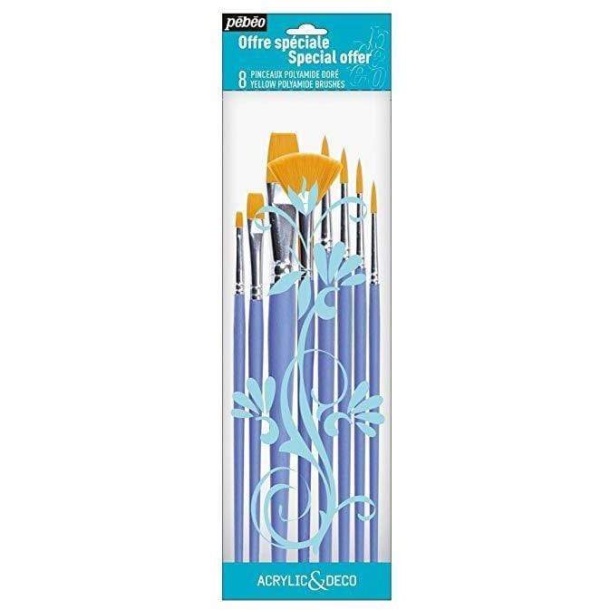 Pebeo pinceles set 8 planos-redondo-abanico poliamida dorado 951170 PEBEO CENTROARTESANO