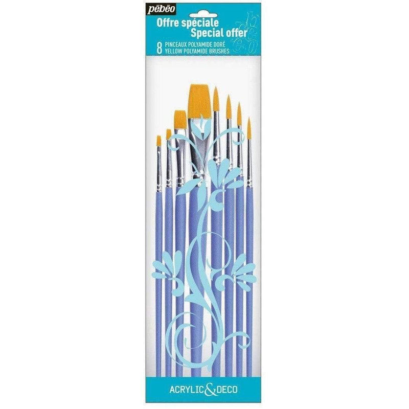 Pebeo pinceles set 8 planos-redondo poliamida dorado 951160 PEBEO CENTROARTESANO