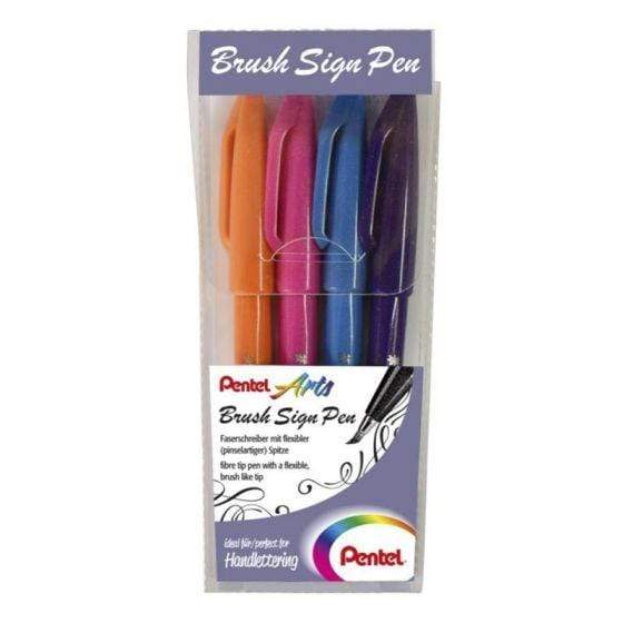 Pentel Rotulador handlettering punta pincel set 4 colores SES154COL PENTEL CENTROARTESANO