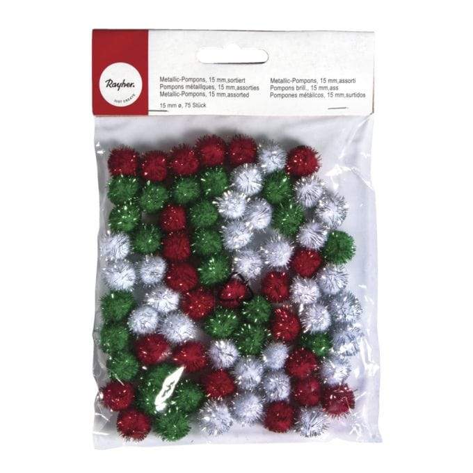 Pompones de colores navideños y brillos 75u  7653849 RAYHER CENTROARTESANO
