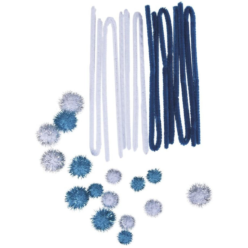 Pompones y limpiapipas navideños azul y blancos RAYHER CENTROARTESANO