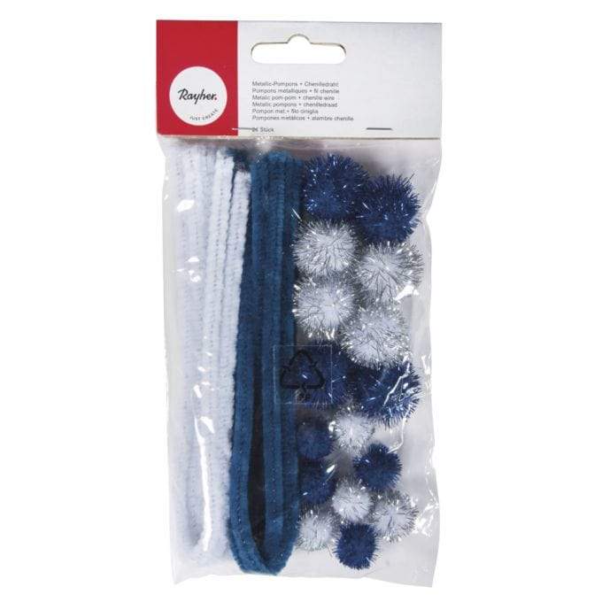 Pompones y limpiapipas navideños azul y blancos RAYHER CENTROARTESANO