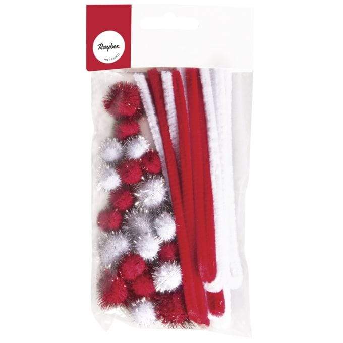Pompones y limpiapipas navideños Rojos y blancos RAYHER CENTROARTESANO