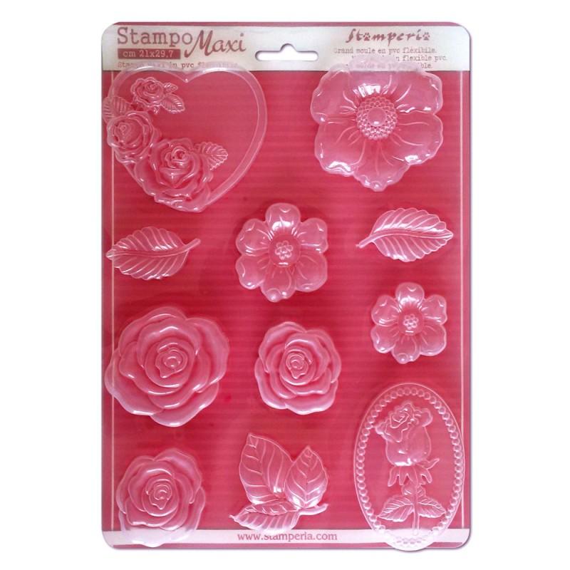 Stamperia maxi moldes pvc flexible 21x29.7 K3PTA430 rosas STAMPERIA CENTROARTESANO