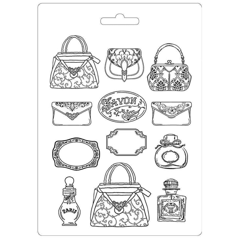 Stamperia maxi moldes pvc flexible 21x29.7 k3pta456 bolsos perfumes
