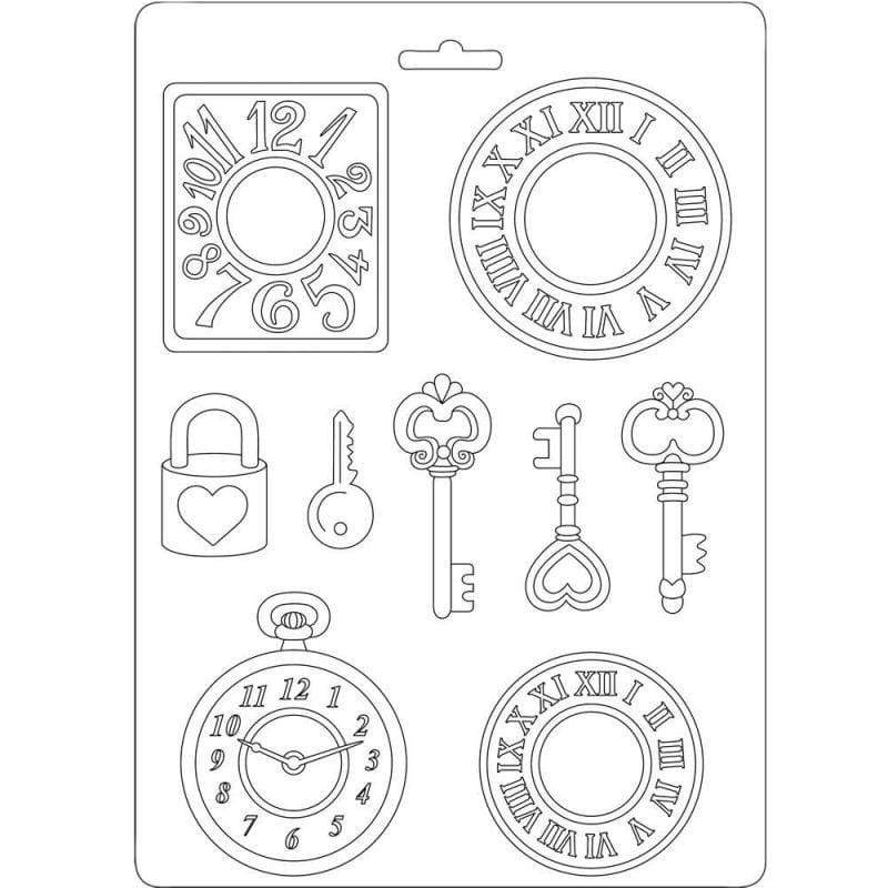 Stamperia moldes pvc flexible 14.8x21 A5 K3PTA532 relojes llaves STAMPERIA CENTROARTESANO