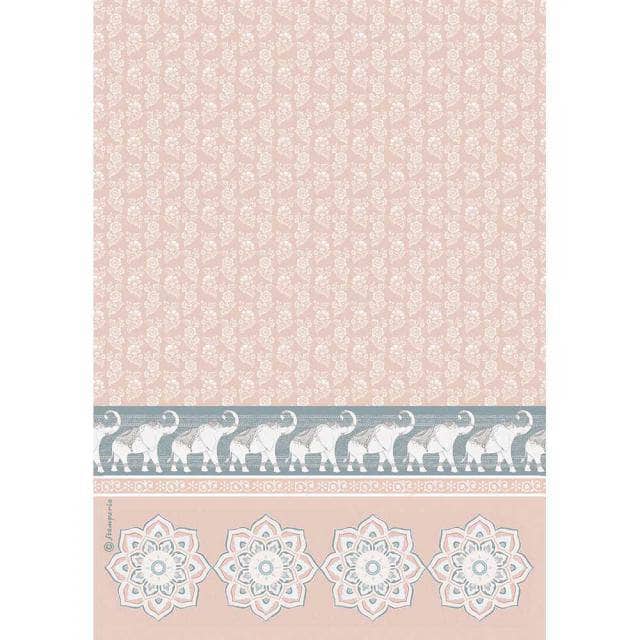 Stamperia papel arroz A4 DFSA4464 Elefantes fondo rosa STAMPERIA CENTROARTESANO