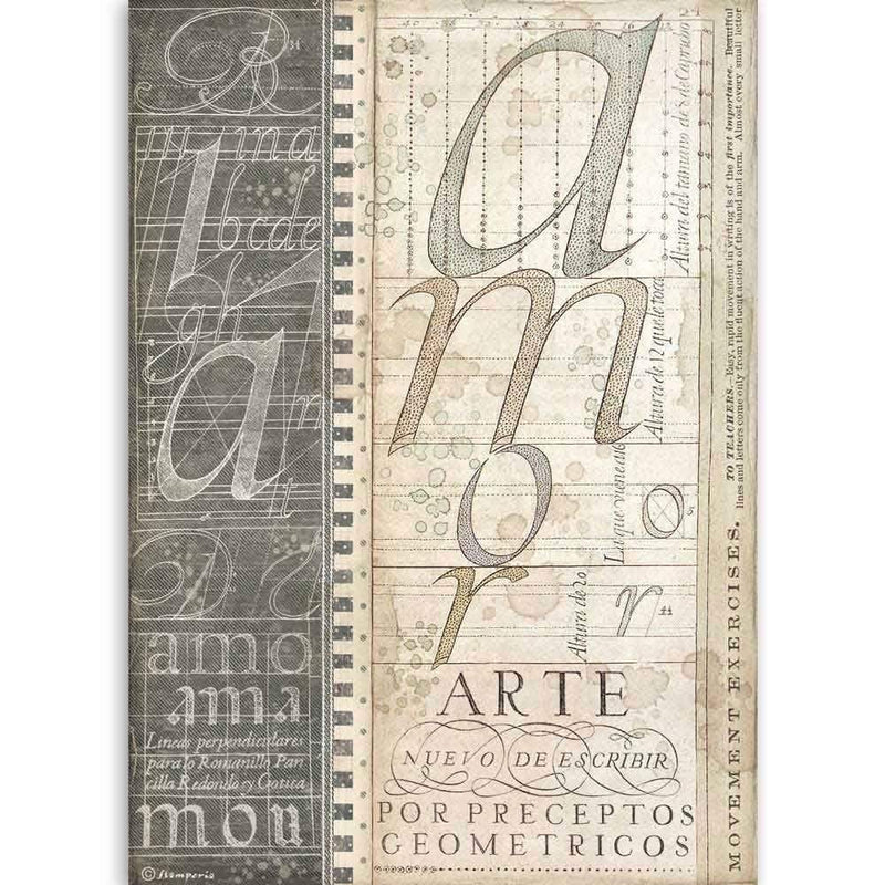 Stamperia papel arroz A4 DFSA4525 Calligraphy alfabeto STAMPERIA CENTROARTESANO