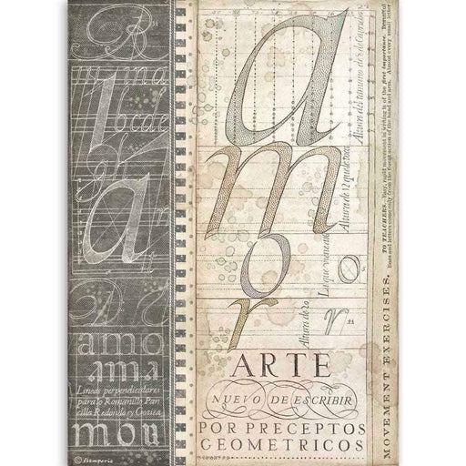 Stamperia papel arroz A4 DFSA4525 Calligraphy alfabeto STAMPERIA CENTROARTESANO