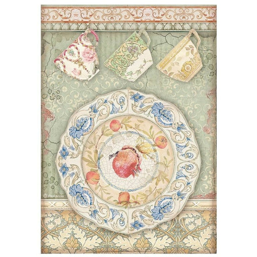 Stamperia papel arroz A4 DFSA4657 Casa Granada plato con tazas STAMPERIA CENTROARTESANO
