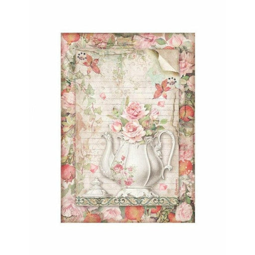 Stamperia papel arroz A4 DFSA4659 Casa Granada tetera con flores STAMPERIA CENTROARTESANO