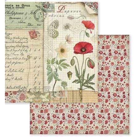 Stamperia papel scrap SBB586 spring botanic poppy and butterfly STAMPERIA CENTROARTESANO