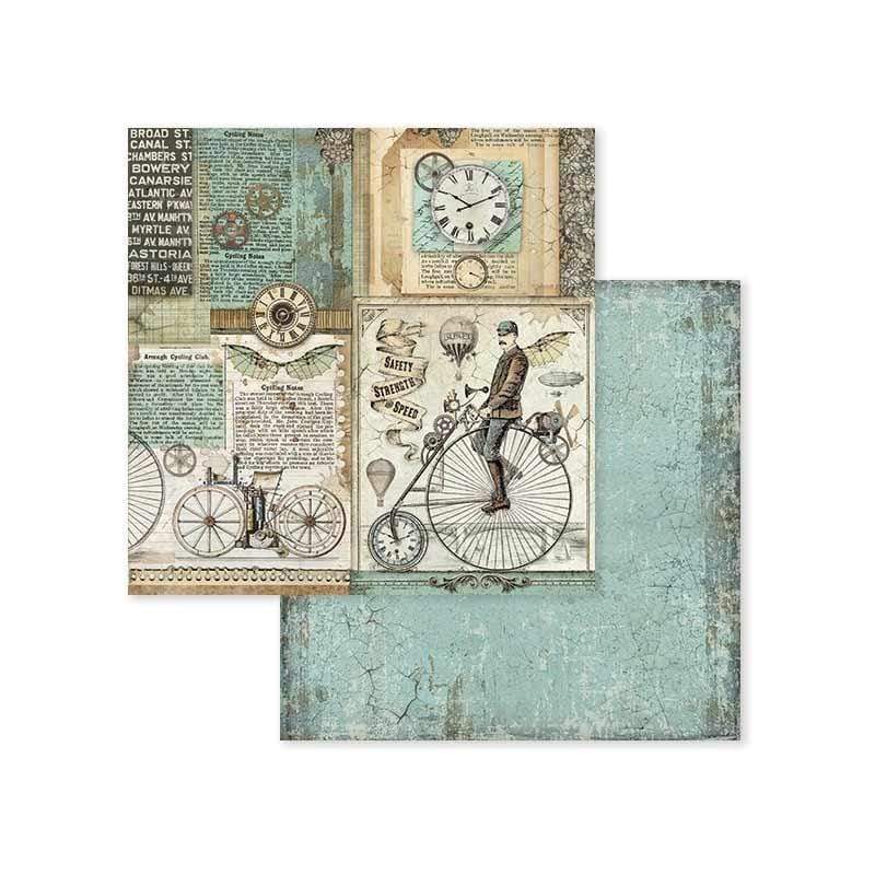 Stamperia papel scrap SBB602 voyages fantastiques retro bicycle STAMPERIA CENTROARTESANO