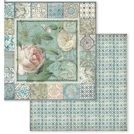 Stamperia papel scrap SBB606 azulejo frame with rose STAMPERIA CENTROARTESANO