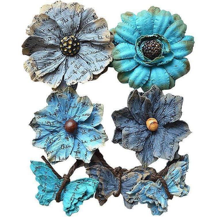 Creative flores papel hecho a mano 7ud vintage azul 2037-005 VAESSEN CENTROARTESANO